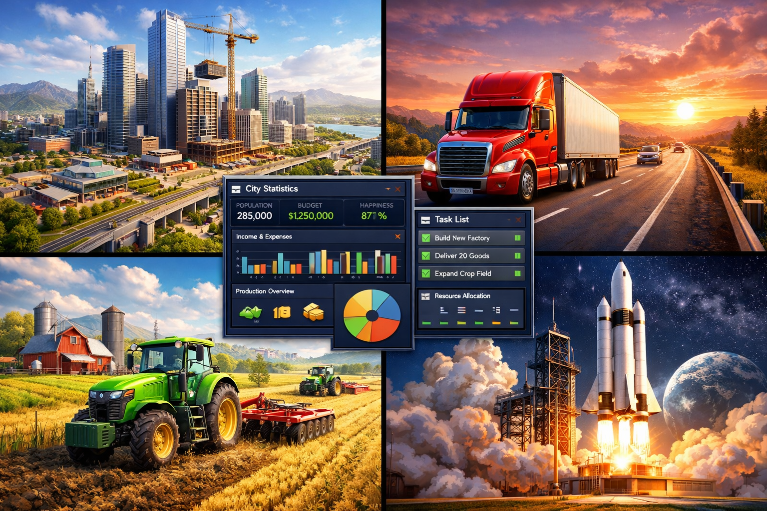 Simulasyon oyunlarinda yonetim paneli gorunumu