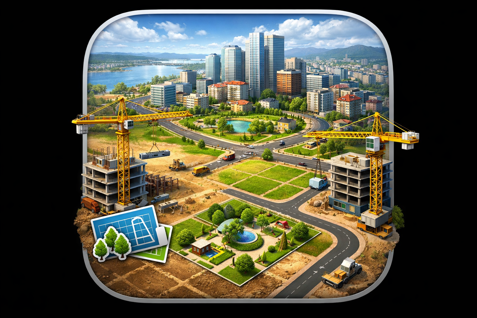 Sehir kurma simulasyonu gorunumu